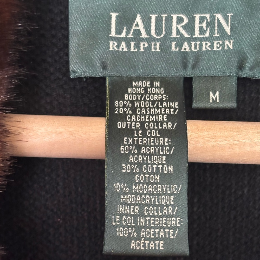 Lauren by Ralph Lauren Vintage Wool and Cashmere Cardigan With Fur Collar - Picture 7 of 9